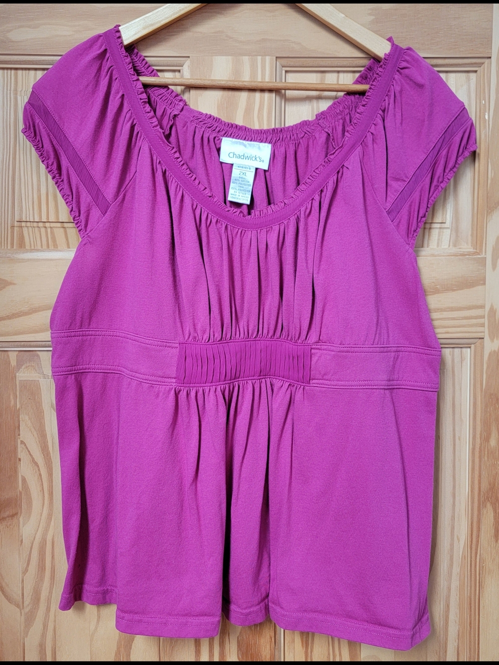 Chadwicks Fuchsia Short Sleeve Peasant Top - Size 2XL